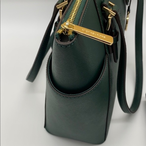 MICHAEL KORS Charlotte Large Leather Top-Zip Tote Racing Green - Picture 2 of 15